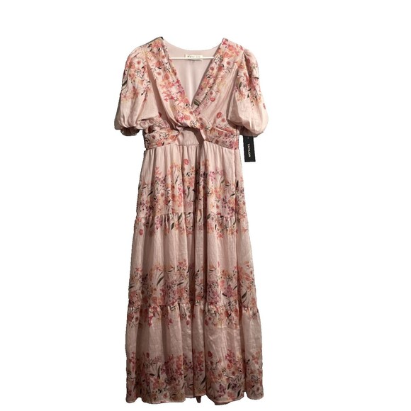Taylor Dresses & Skirts - Taylor Pink Floral Puff Sleeve Dress Womens Size 14 V Neck Pockets Lined NWT